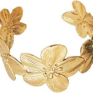 Trendy Gold Boho Wide Cuff Bracelet with Flower Butterfly Design for Women, Chun